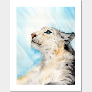 Snow leopard watercolor Posters and Art